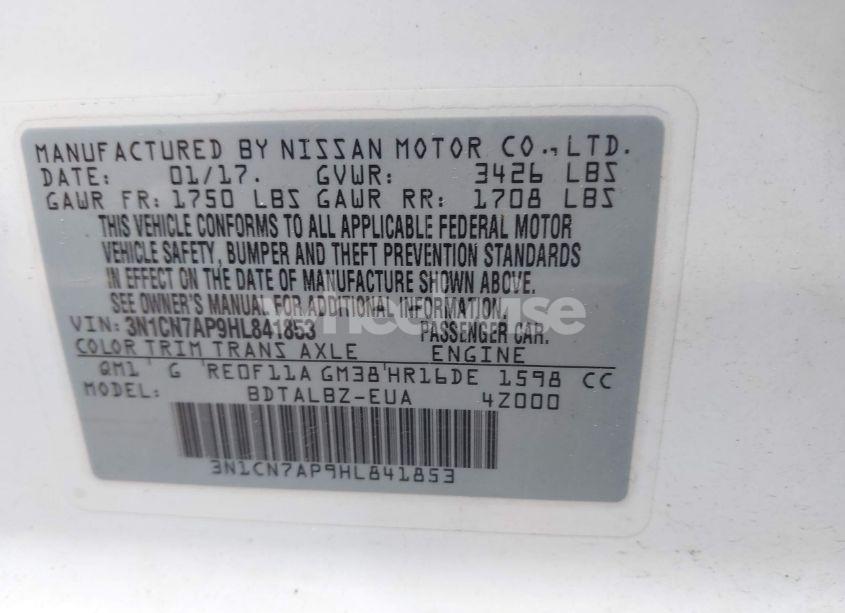 Photo 9 of 2017 Nissan Versa 1.6 SV (VIN 3N1CN7AP9HL841853)