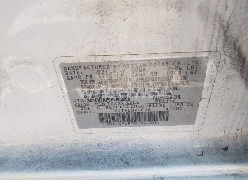 Photo 9 of 2017 Nissan Versa 1.6 SV (VIN 3N1CN7AP9HL863206)