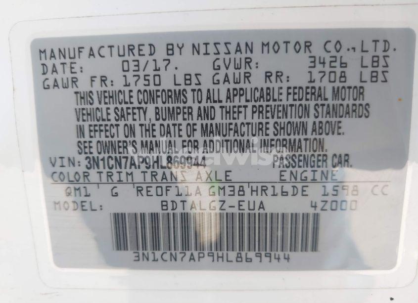 Photo 9 of 2017 Nissan Versa 1.6 SL (VIN 3N1CN7AP9HL869944)