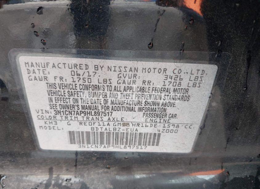 Photo 9 of 2017 Nissan Versa 1.6 SV (VIN 3N1CN7AP9HL897517)