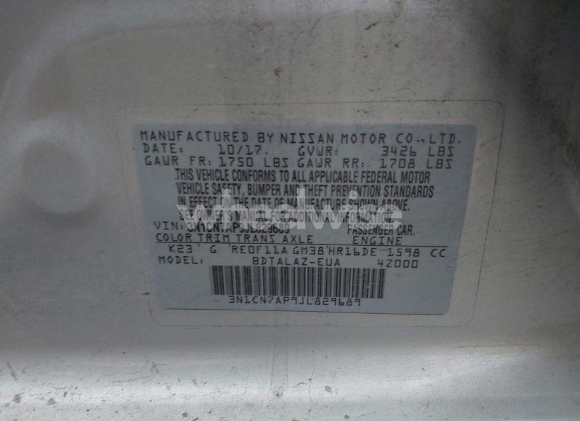 Photo 9 of 2018 Nissan Versa 1.6 S+ (VIN 3N1CN7AP9JL829689)