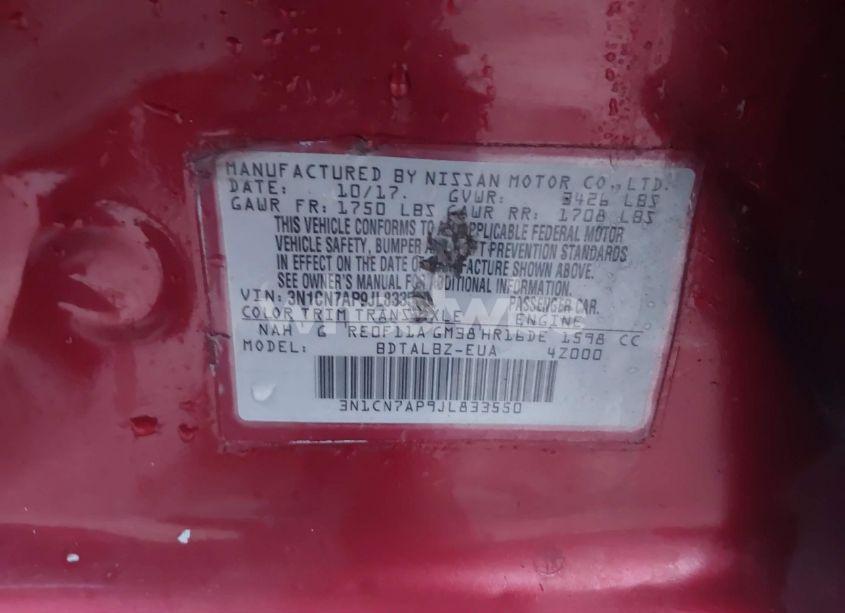 Photo 9 of 2018 Nissan Versa 1.6 SV (VIN 3N1CN7AP9JL833550)