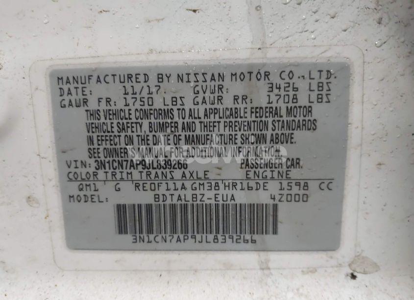 Photo 9 of 2018 Nissan Versa 1.6 SV (VIN 3N1CN7AP9JL839266)