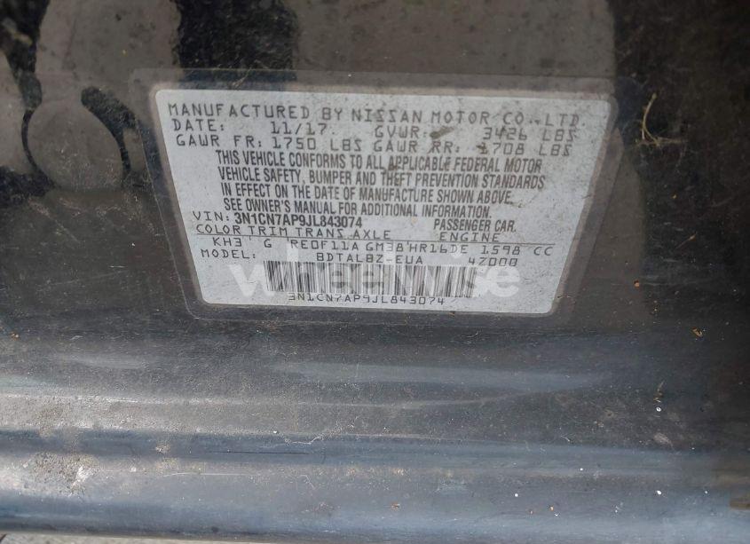 Photo 9 of 2018 Nissan Versa 1.6 SV (VIN 3N1CN7AP9JL843074)