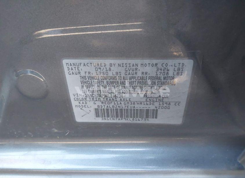 Photo 9 of 2019 Nissan Versa 1.6 SV (VIN 3N1CN7AP9KL816734)