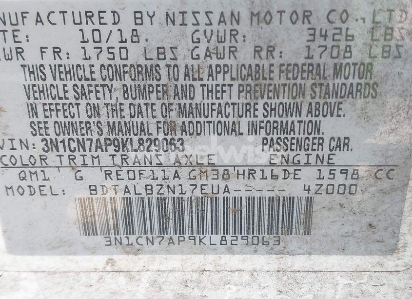 Photo 9 of 2019 Nissan Versa 1.6 SV (VIN 3N1CN7AP9KL829063)