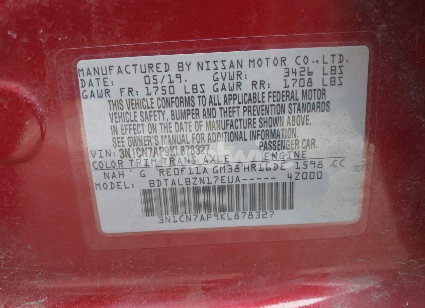 Photo 9 of 2019 Nissan Versa 1.6 SV (VIN 3N1CN7AP9KL878327)