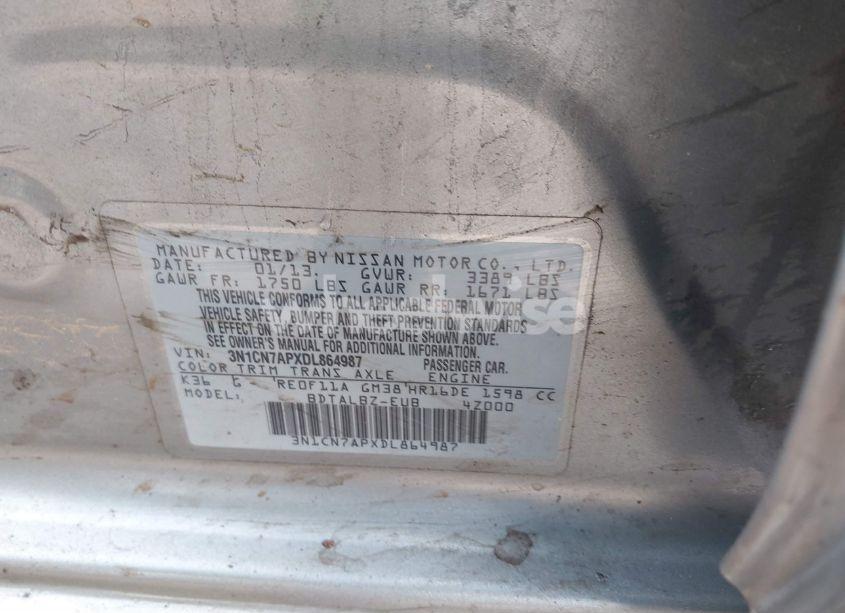 Photo 9 of 2013 Nissan Versa 1.6 SV (VIN 3N1CN7APXDL864987)