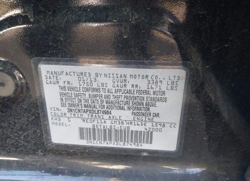 Photo 9 of 2013 Nissan Versa 1.6 SV (VIN 3N1CN7APXDL874984)