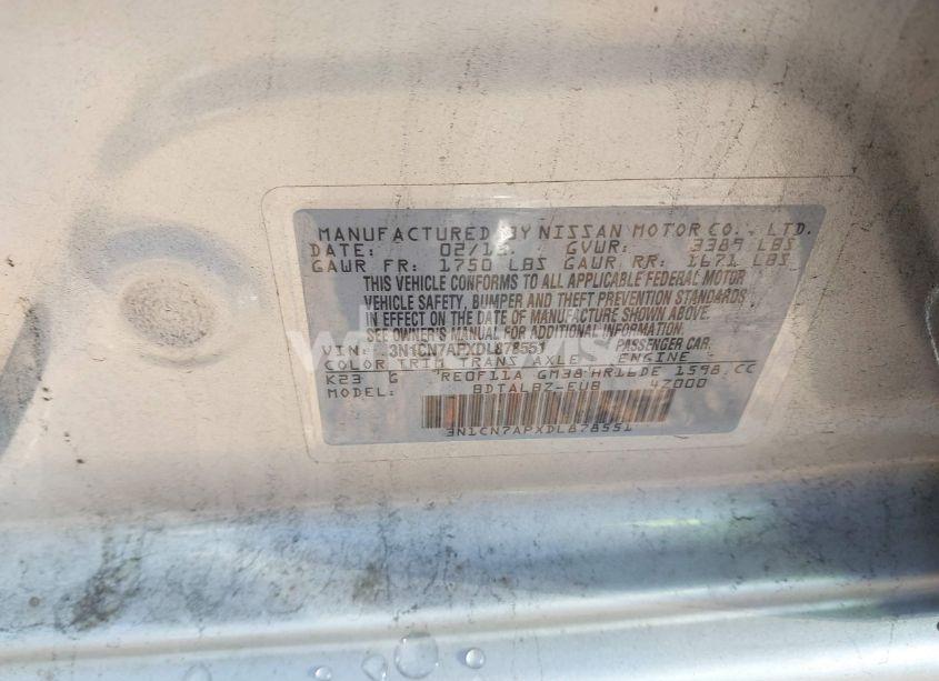 Photo 9 of 2013 Nissan Versa 1.6 SV (VIN 3N1CN7APXDL878551)