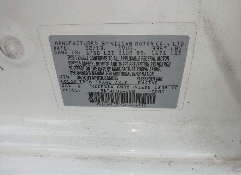 Photo 9 of 2013 Nissan Versa 1.6 SV (VIN 3N1CN7APXDL886035)