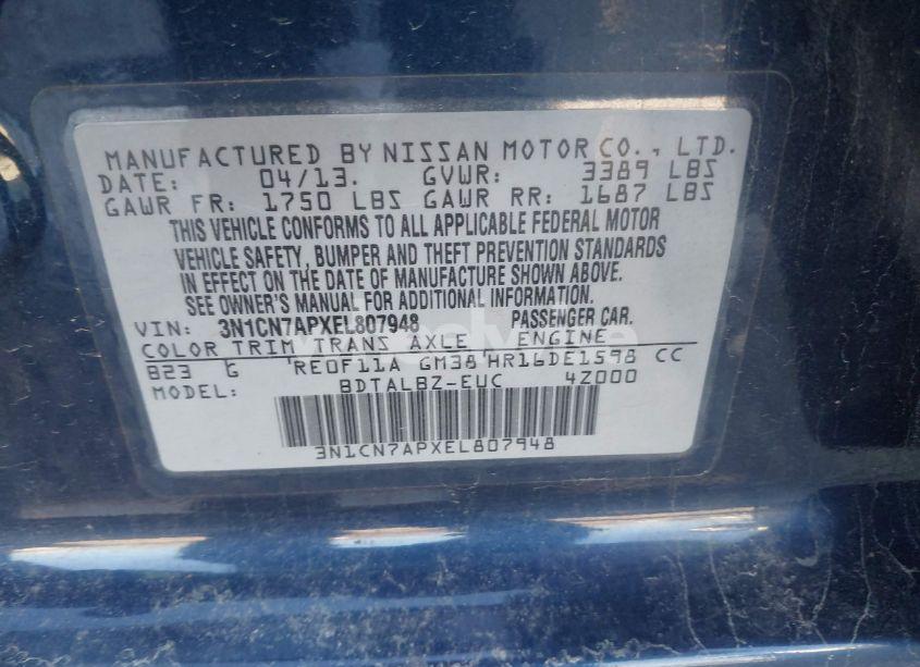 Photo 9 of 2014 Nissan Versa 1.6 SV (VIN 3N1CN7APXEL807948)