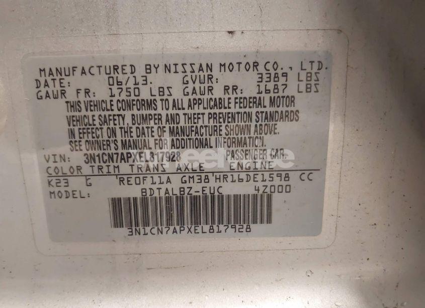 Photo 9 of 2014 Nissan Versa 1.6 SV (VIN 3N1CN7APXEL817928)