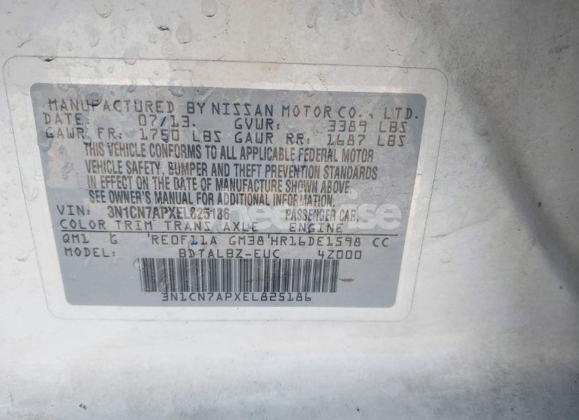 Photo 9 of 2014 Nissan Versa 1.6 SV (VIN 3N1CN7APXEL825186)