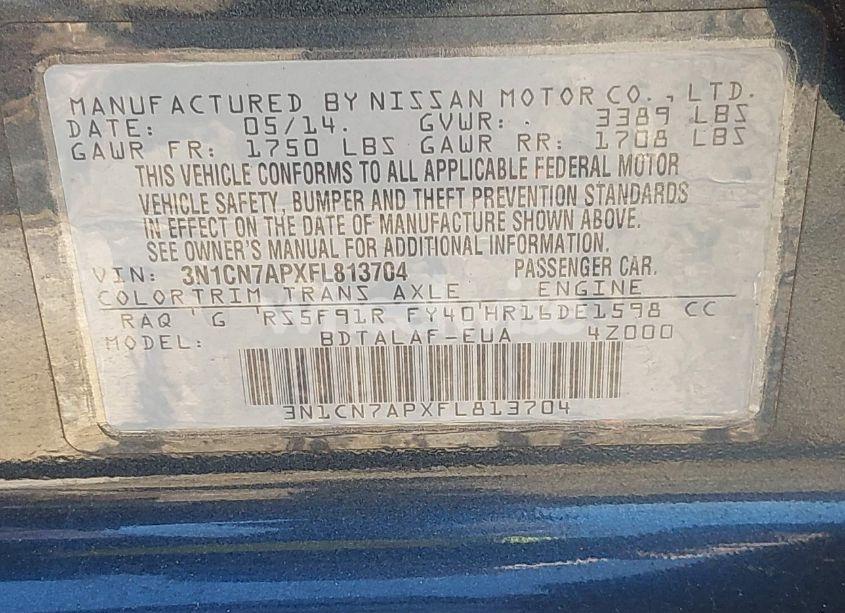 Photo 9 of 2015 Nissan Versa 1.6 S (VIN 3N1CN7APXFL813704)