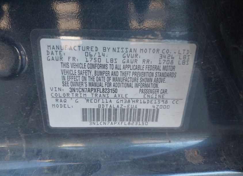 Photo 9 of 2015 Nissan Versa 1.6 S+ (VIN 3N1CN7APXFL823150)