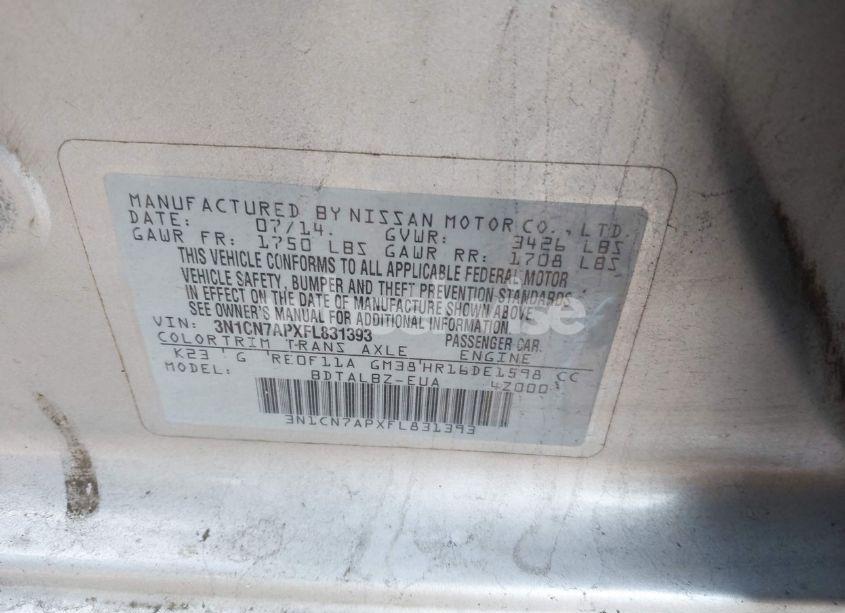 Photo 9 of 2015 Nissan Versa 1.6 SV (VIN 3N1CN7APXFL831393)