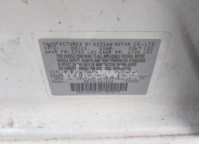 Photo 9 of 2015 Nissan Versa 1.6 S (VIN 3N1CN7APXFL909879)