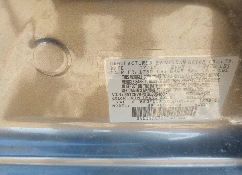 Photo 9 of 2016 Nissan Versa (VIN 3N1CN7APXGL805460)