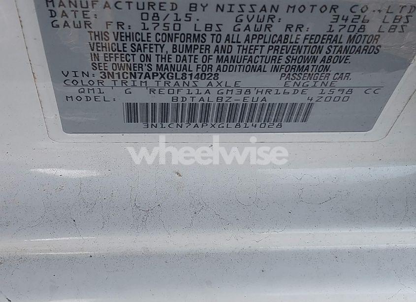 Photo 9 of 2016 Nissan Versa 1.6 S/1.6 S+/1.6 SL/1.6 SV (VIN 3N1CN7APXGL814028)