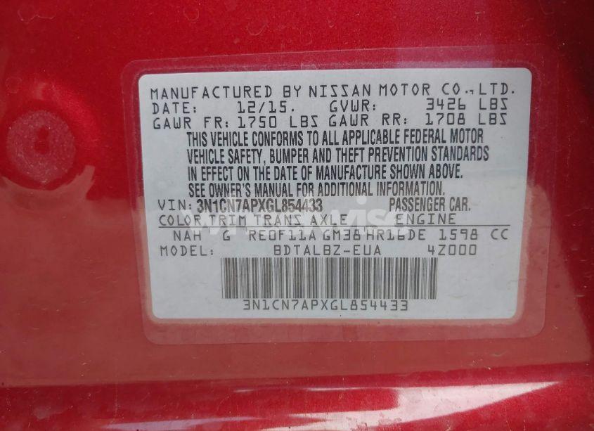 Photo 9 of 2016 Nissan Versa 1.6 SV (VIN 3N1CN7APXGL854433)