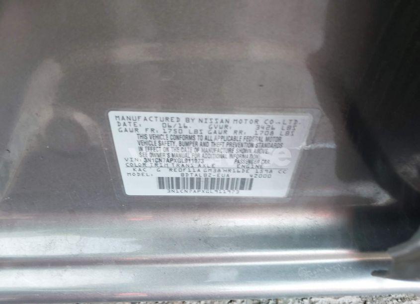 Photo 9 of 2016 Nissan Versa 1.6 SV (VIN 3N1CN7APXGL911973)