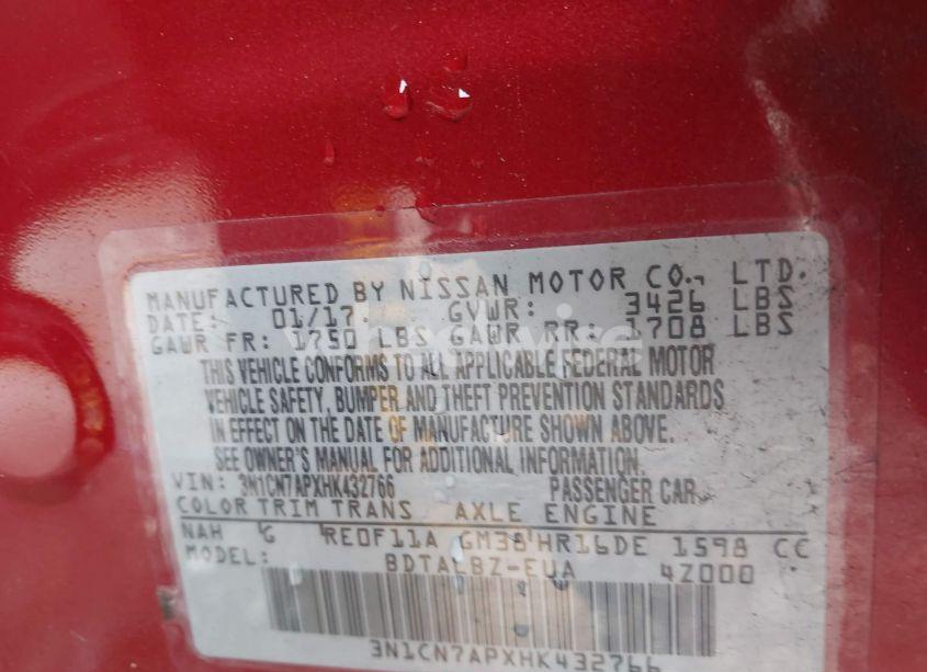 Photo 9 of 2017 Nissan Versa 1.6 SV (VIN 3N1CN7APXHK432766)