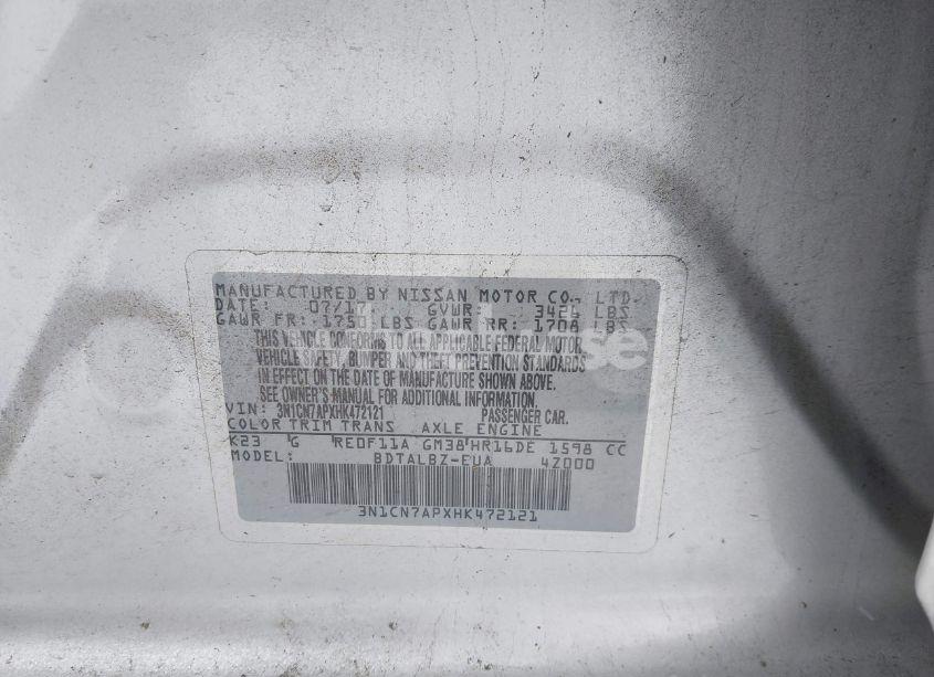 Photo 9 of 2017 Nissan Versa 1.6 SV (VIN 3N1CN7APXHK472121)