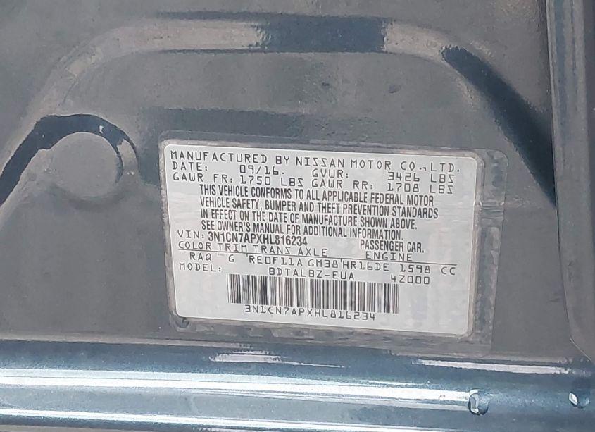 Photo 9 of 2017 Nissan Versa 1.6 SV (VIN 3N1CN7APXHL816234)