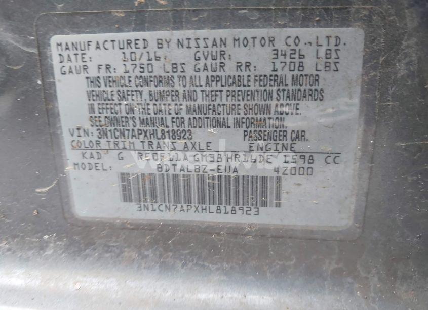 Photo 9 of 2017 Nissan Versa 1.6 SV (VIN 3N1CN7APXHL818923)