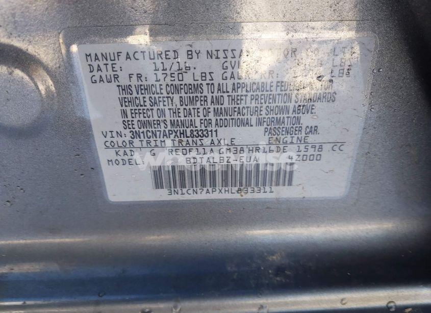 Photo 9 of 2017 Nissan Versa 1.6 SV (VIN 3N1CN7APXHL833311)