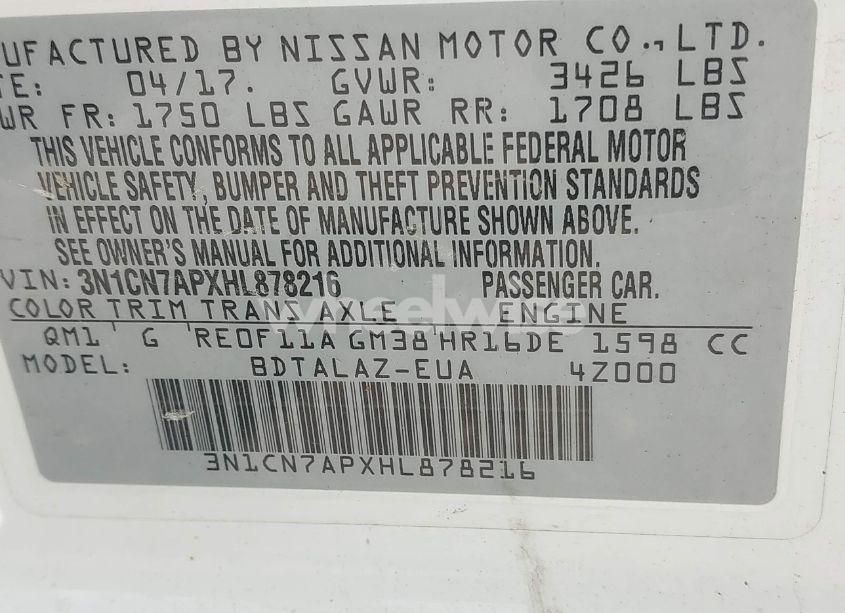 Photo 9 of 2017 Nissan Versa 1.6 S+ (VIN 3N1CN7APXHL878216)