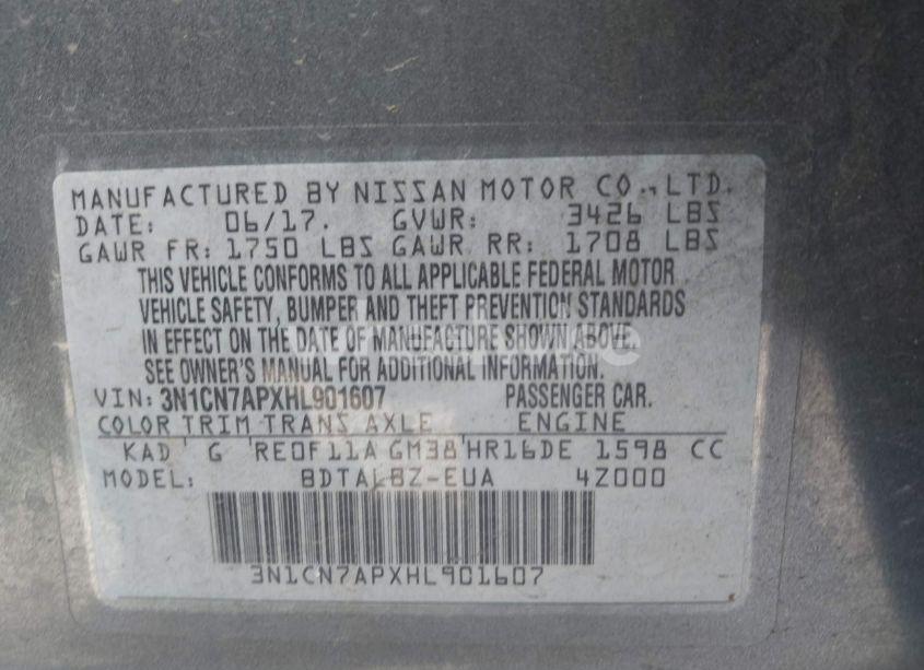 Photo 9 of 2017 Nissan Versa 1.6 SV (VIN 3N1CN7APXHL901607)