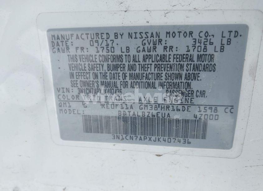 Photo 9 of 2018 Nissan Versa 1.6 SV (VIN 3N1CN7APXJK407436)