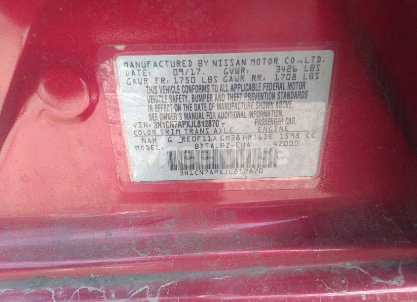 Photo 9 of 2018 Nissan Versa 1.6 SV (VIN 3N1CN7APXJL812870)