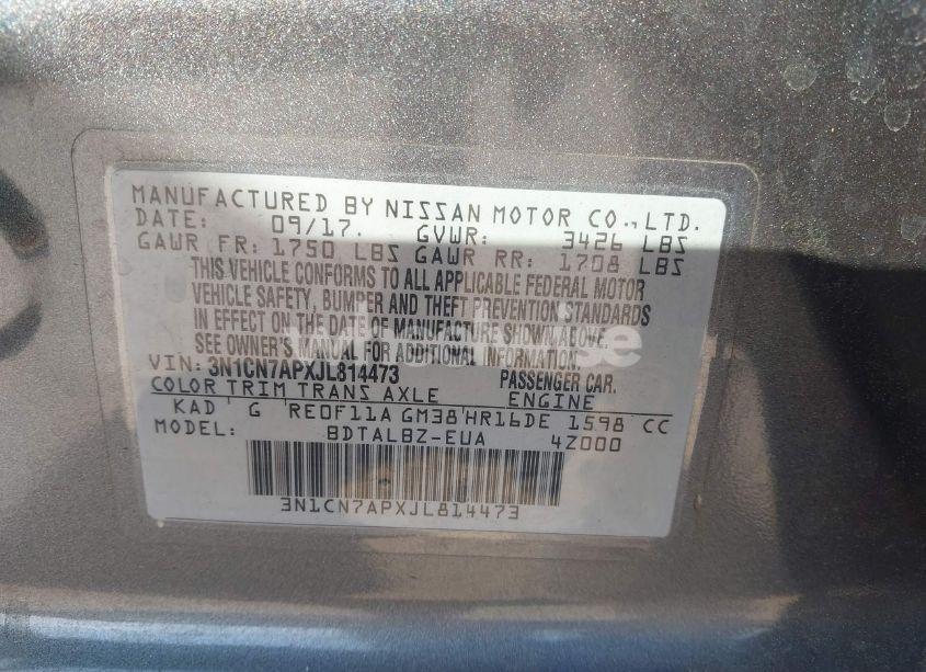 Photo 9 of 2018 Nissan Versa 1.6 SV (VIN 3N1CN7APXJL814473)