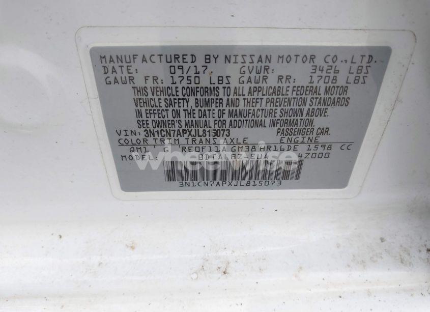 Photo 9 of 2018 Nissan Versa 1.6 SV (VIN 3N1CN7APXJL815073)