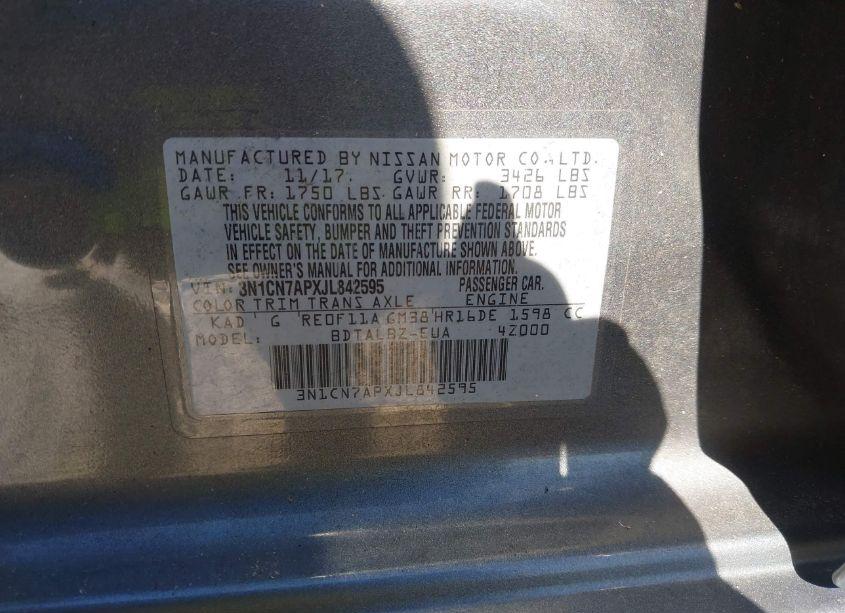 Photo 9 of 2018 Nissan Versa 1.6 SV (VIN 3N1CN7APXJL842595)