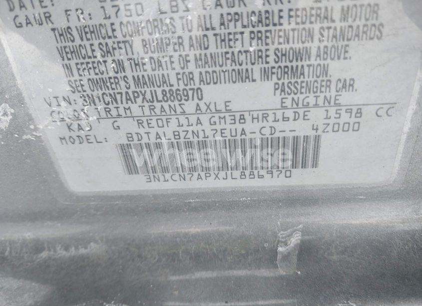 Photo 9 of 2018 Nissan Versa 1.6 SV (VIN 3N1CN7APXJL886970)