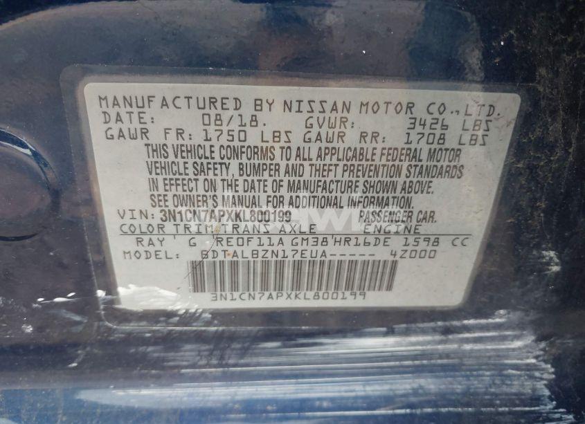 Photo 9 of 2019 Nissan Versa 1.6 SV (VIN 3N1CN7APXKL800199)