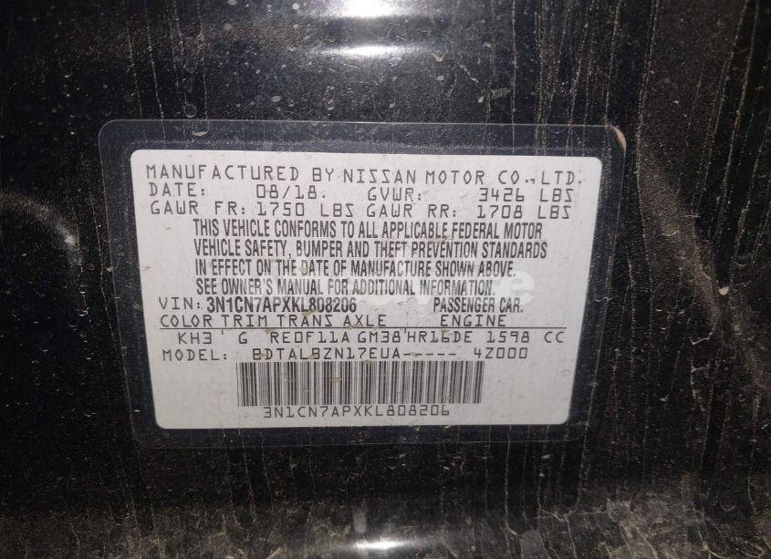 Photo 9 of 2019 Nissan Versa 1.6 SV (VIN 3N1CN7APXKL808206)