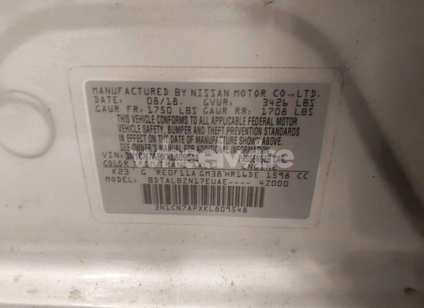 Photo 9 of 2019 Nissan Versa 1.6 SV (VIN 3N1CN7APXKL809548)