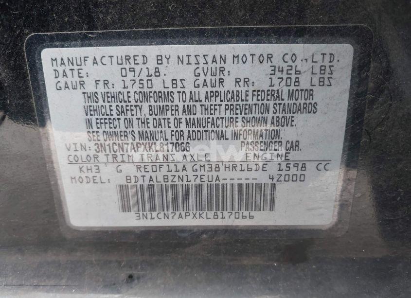 Photo 9 of 2019 Nissan Versa 1.6 SV (VIN 3N1CN7APXKL817066)