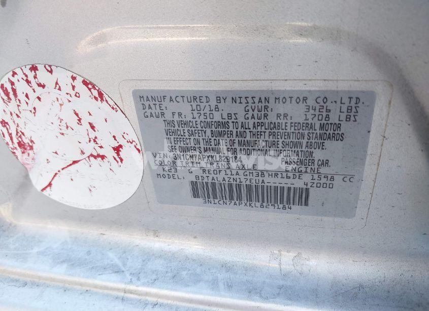 Photo 9 of 2019 Nissan Versa 1.6 S+ (VIN 3N1CN7APXKL829184)