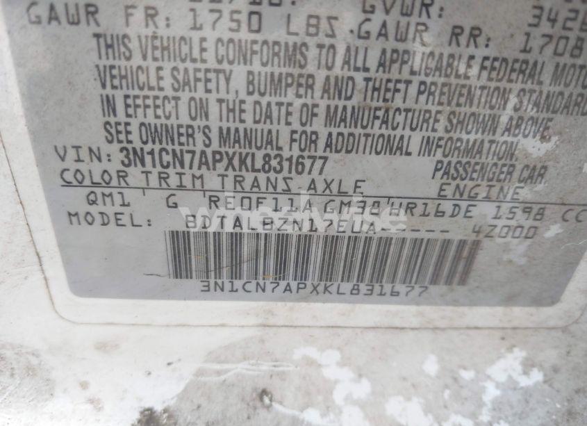 Photo 9 of 2019 Nissan Versa 1.6 SV (VIN 3N1CN7APXKL831677)