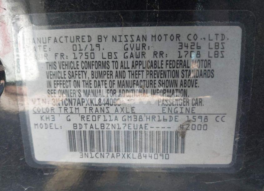 Photo 9 of 2019 Nissan Versa 1.6 SV (VIN 3N1CN7APXKL844090)