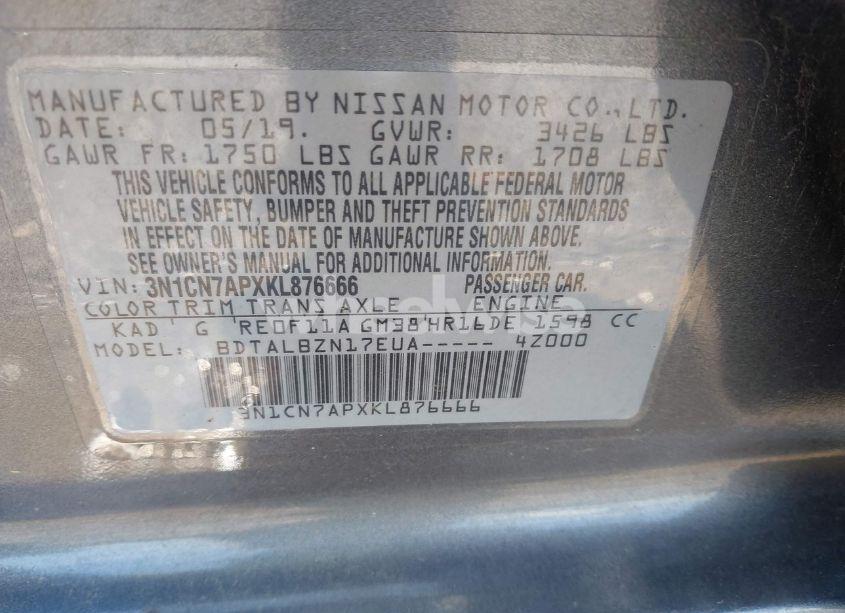 Photo 9 of 2019 Nissan Versa 1.6 SV (VIN 3N1CN7APXKL876666)