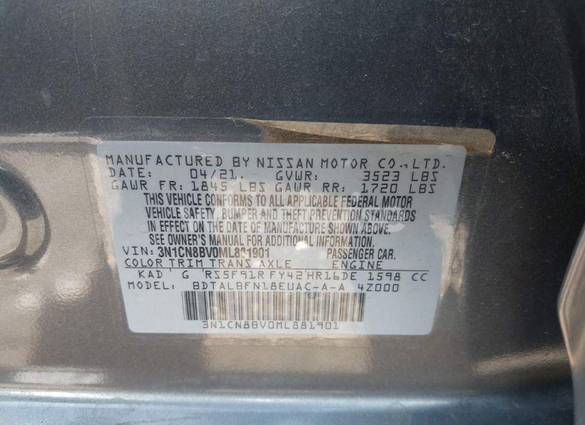 Photo 9 of 2021 Nissan Versa S 5-SPEED MANUAL TRANSMISSION (VIN 3N1CN8BV0ML881901)