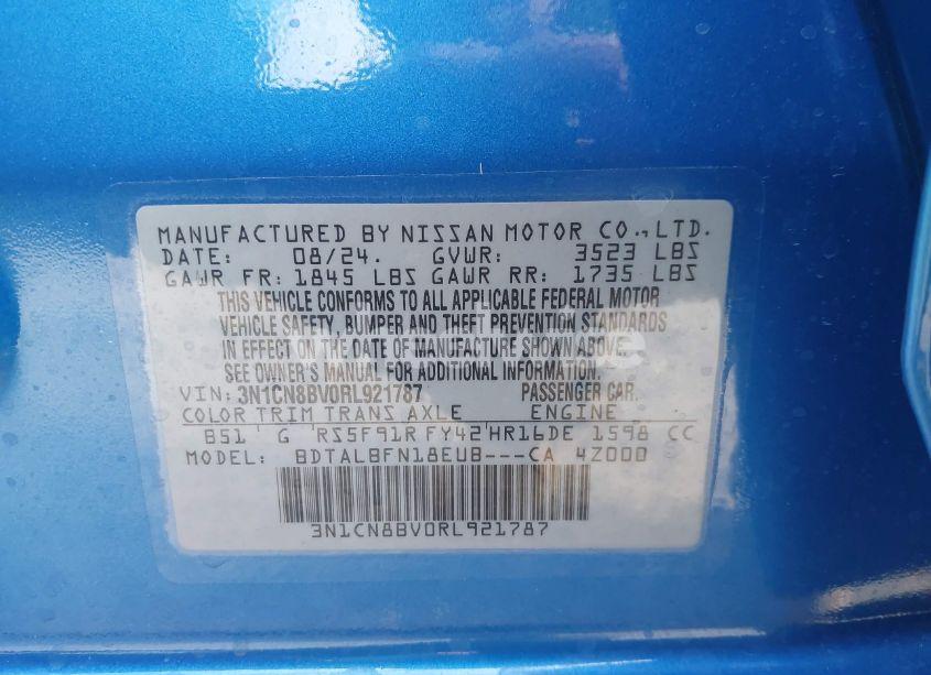 Photo 9 of 2024 Nissan Versa 1.6 S (VIN 3N1CN8BV0RL921787)