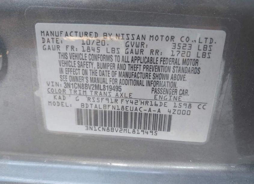 Photo 9 of 2021 Nissan Versa S 5-SPEED MANUAL TRANSMISSION (VIN 3N1CN8BV2ML819495)